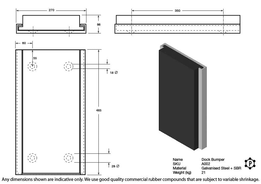 R002 Gummipuffer (465 x 270 x 66 mm)