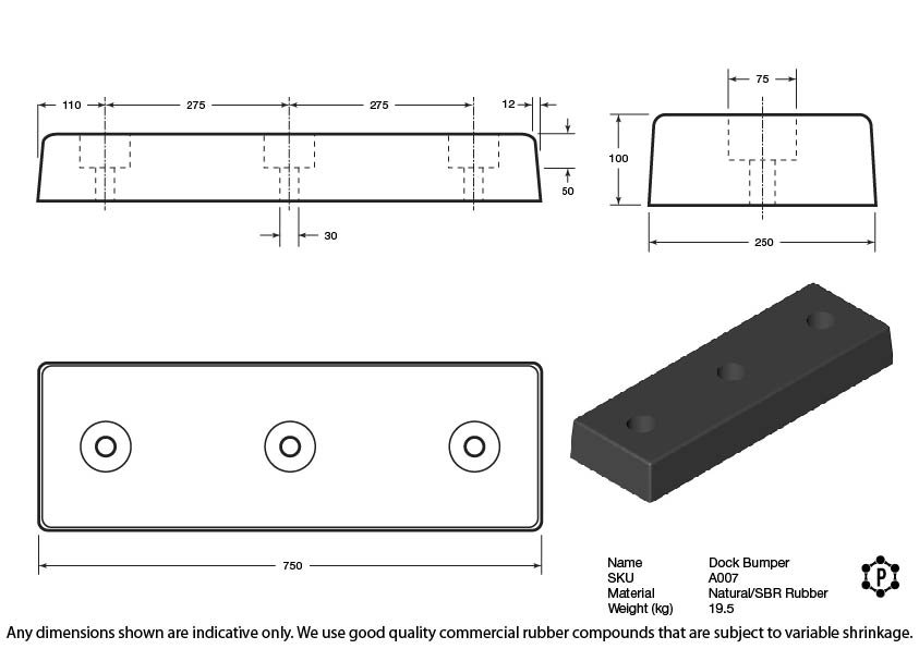 R007 Anfahrpuffer (750 x 250 x 100 mm)