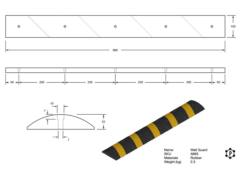 A665 Wandschutz (1000 x 100 x 22 mm)